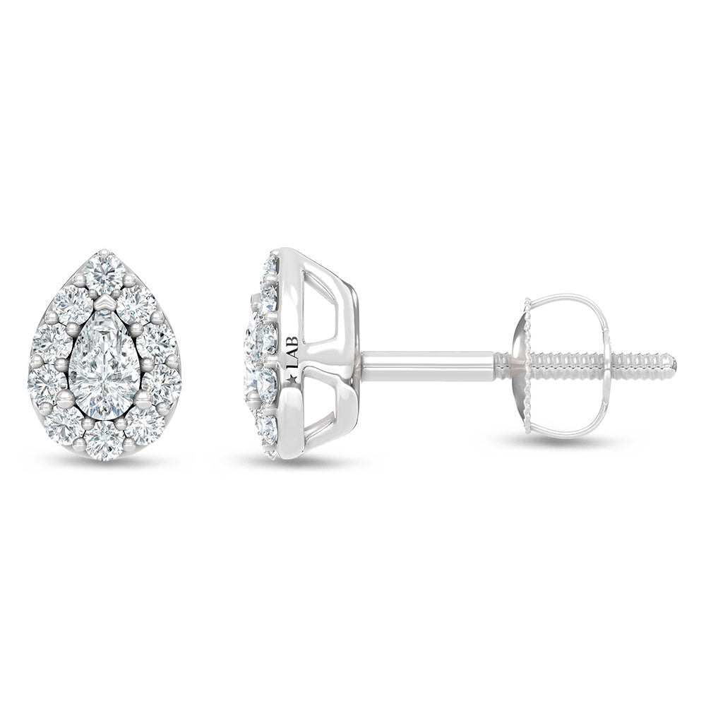 10K White Gold Lab Grown Pear and Round Diamond 1/3 Ct.Tw. Stud Earrings