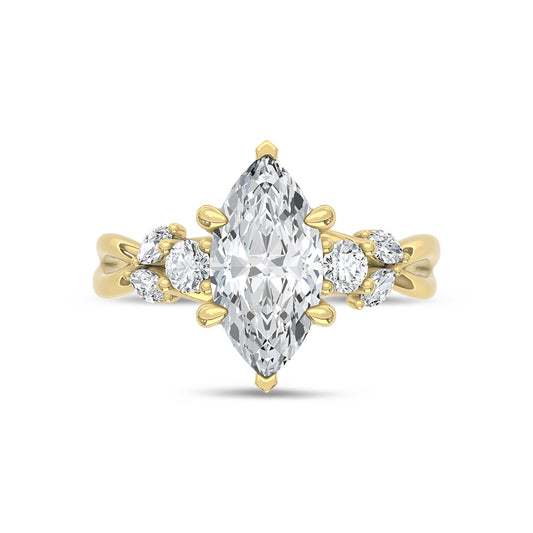 14K Yellow Gold Lab Grown Diamond 2 1/3 Ct.Tw. Maquise Shape Engagement Ring (Center 2 ct)