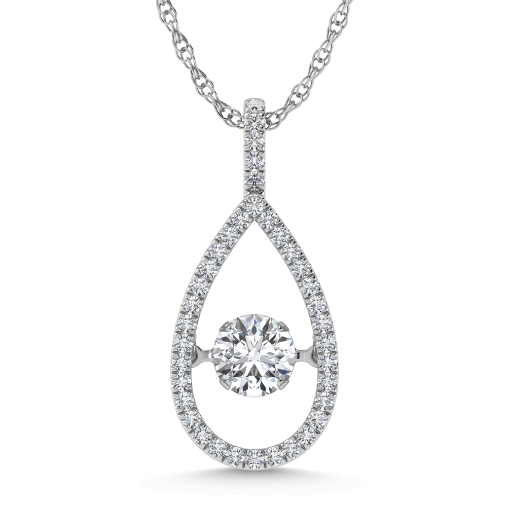 14K White Gold Lab Grown Diamond 5/8 Ct.Tw. Pear Shape Shimmering Pendant (Center 1/2 ct)