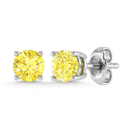 14K White Gold Lab Grown Yellow Diamond 1 Ct.Tw. Stud Earrings