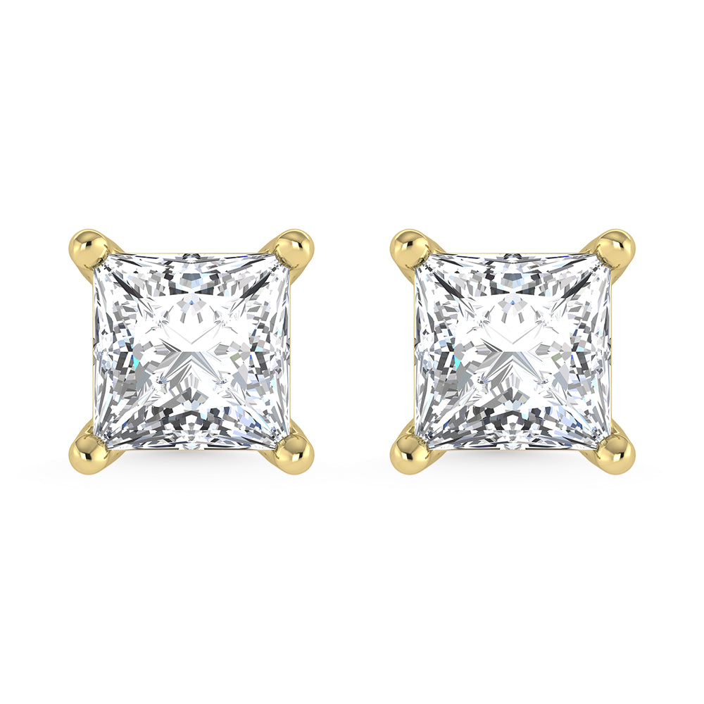 14K Yellow Gold Lab Grown Diamond 3 Ct.Tw.IGI certified VS F+ Princess Stud Earrings (Available in 2ct to 4ct)