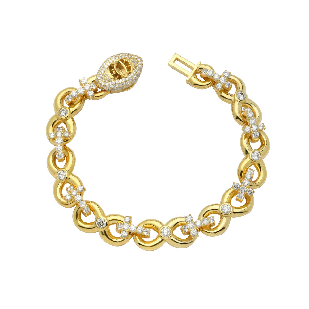 10KY 6.95CTW INFINITY CROSS BRACELET - EVIL EYE