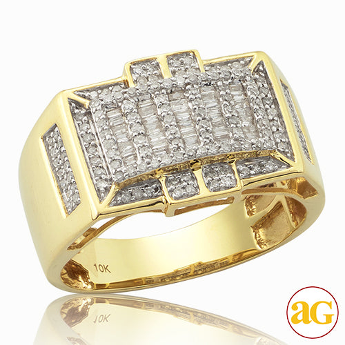 10KY 0.55 CTW BAGUETTE DIAMOND MEN'S RING