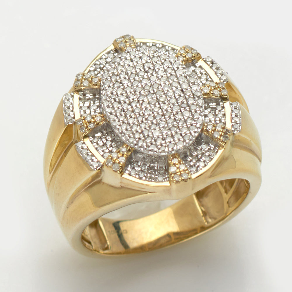 10KY 0.75CTW DIAMOND OVAL CLUSTER 3-D MENS RING