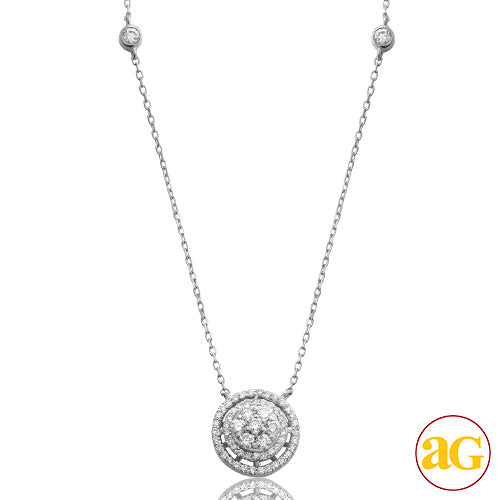 14KW 0.50CTW DIAMOND NECKLACE - CIRCLE CLUSTER - D