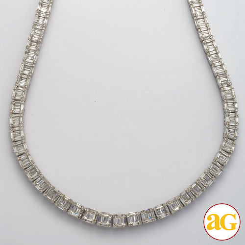 14KW 23.41CTW BAGUETTE SQUARE CLUSTER NECKLACE