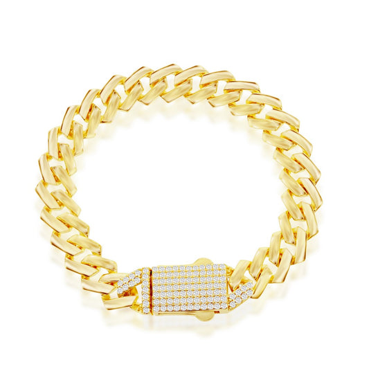 Sterling Silver, 9mm Monaco Bracelet, CZ Lock - Gold Plated