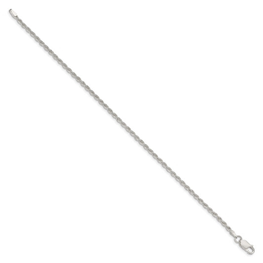 Sterling Silver 2.25mm Diamond-cut Rope Chain Anklet