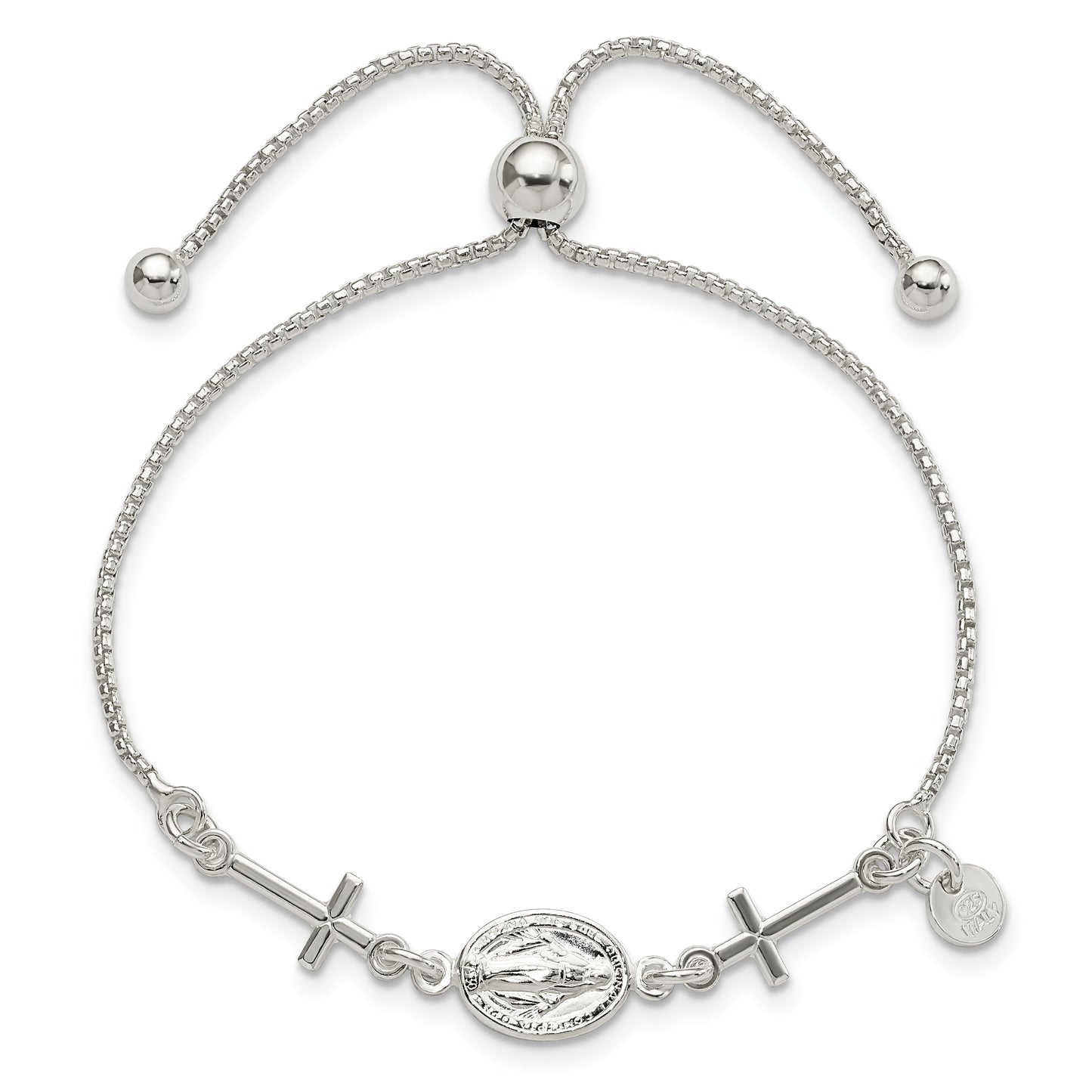 Sterling Silver Miraculous & Crosses Adjustable Bracelet