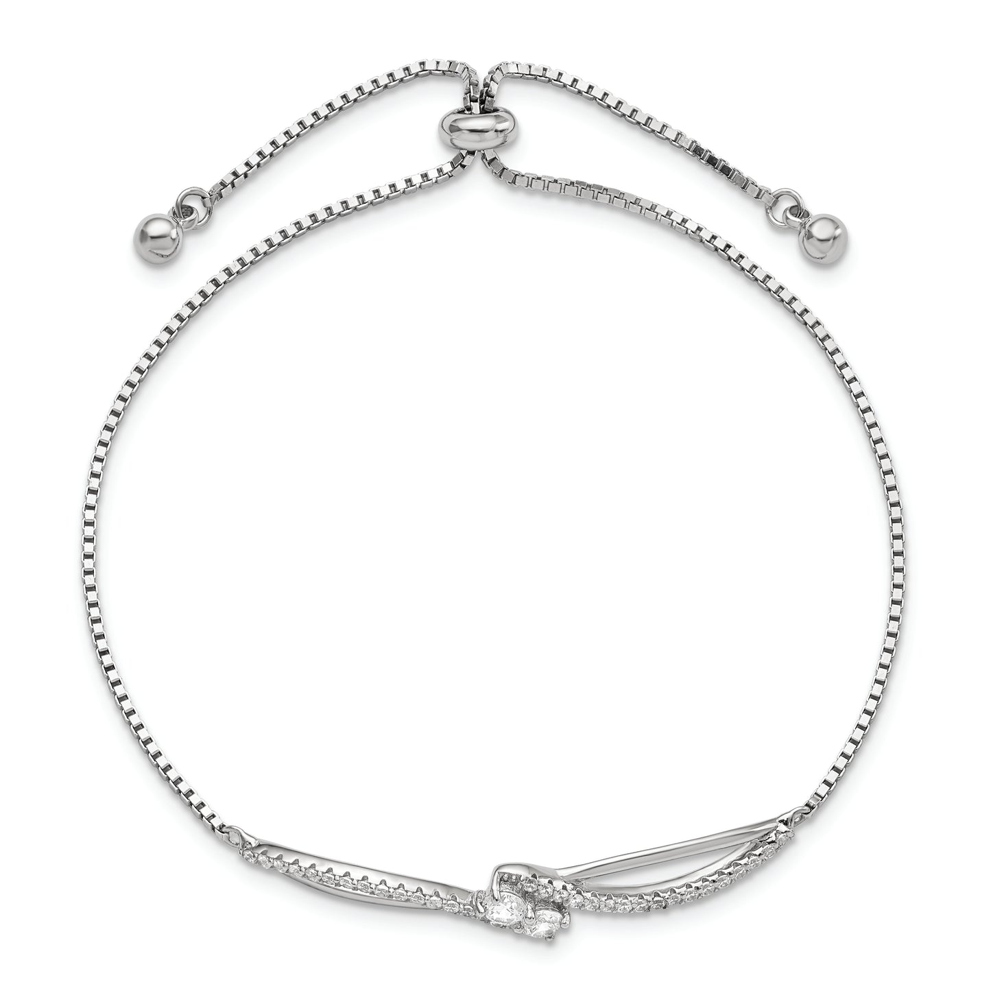 Sterling Silver Polished Rhodium-plated CZ Adjustable Bracelet