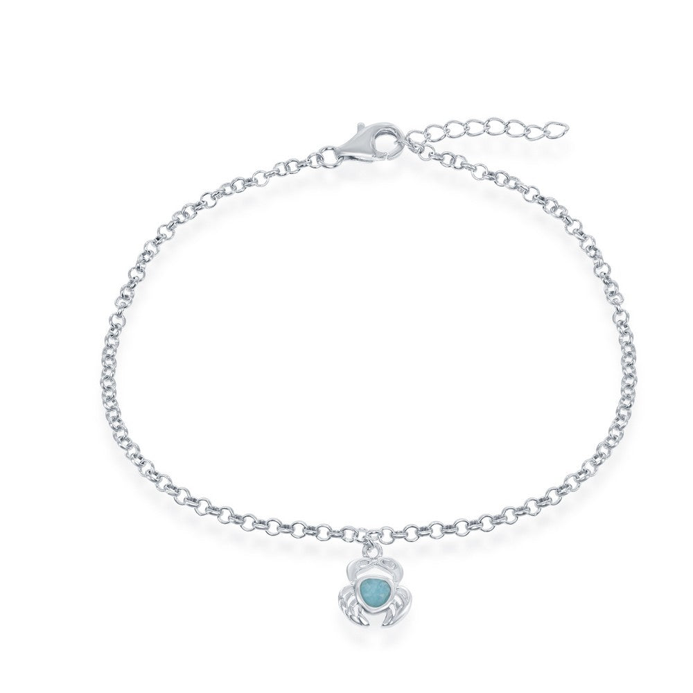 Sterling Silver Larimar Crab Anklet