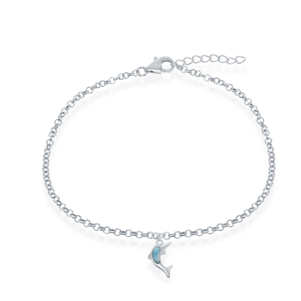 Sterling Silver Larimar Dolphin Anklet