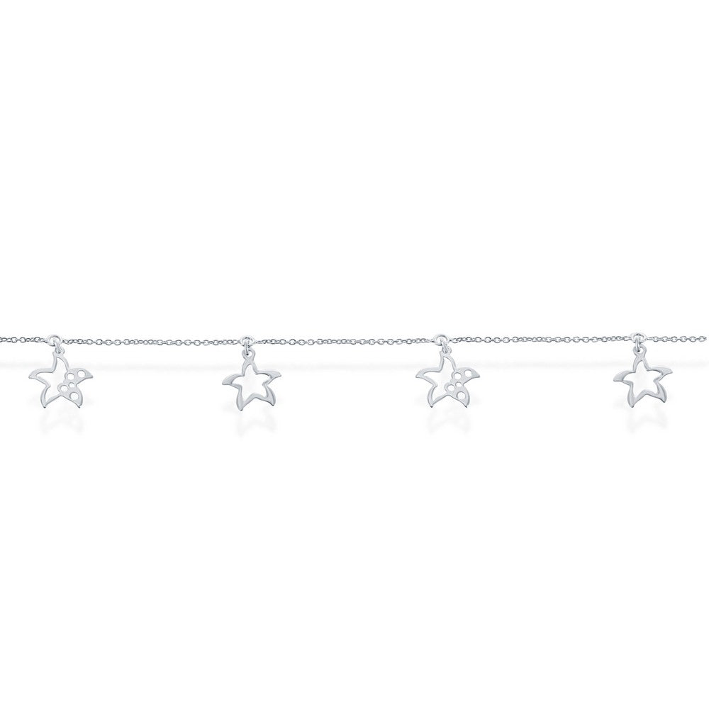 Sterling Silver, Dangling Starfish Cut-Out Anklet