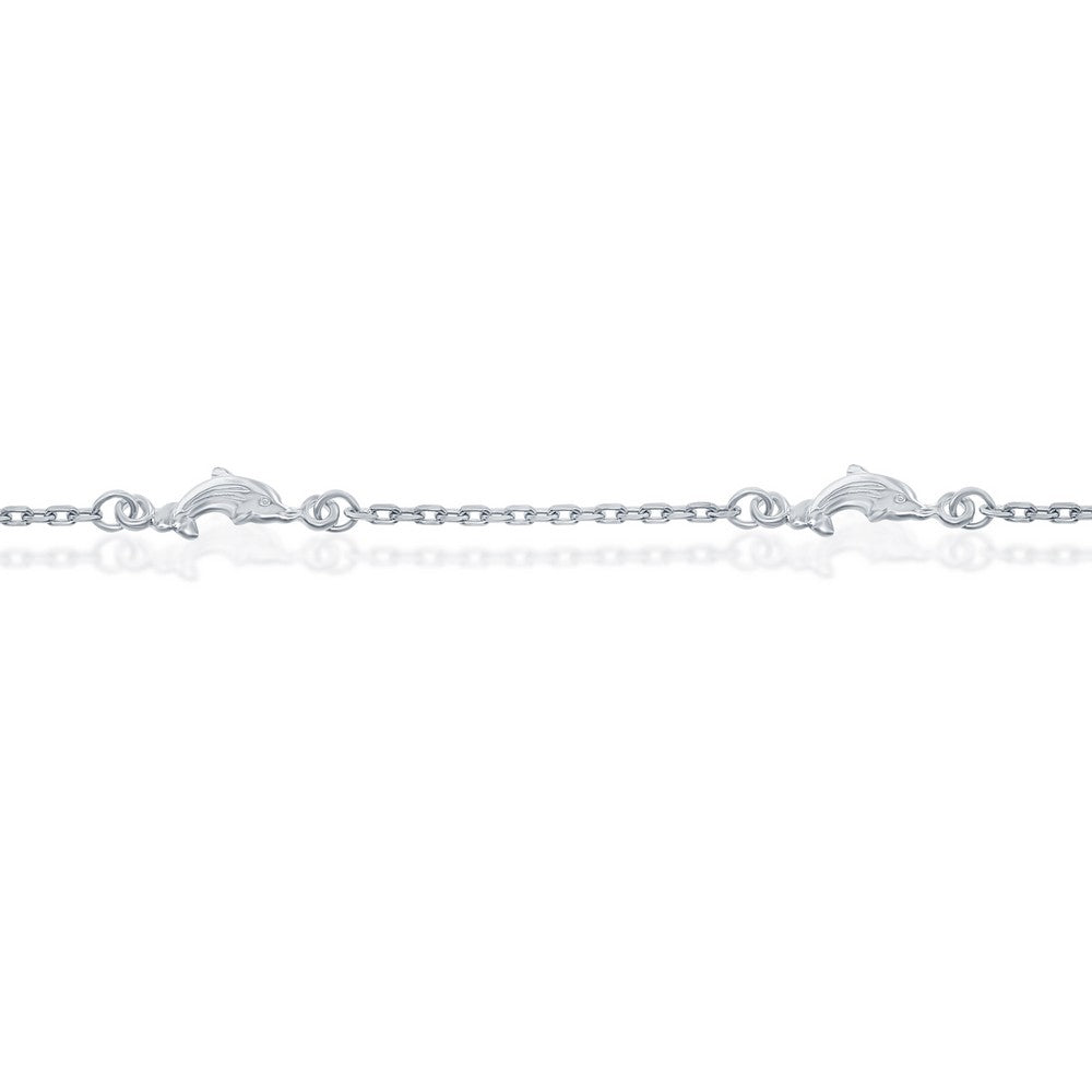 Sterling Silver Dolphins Anklet
