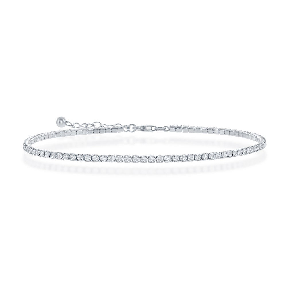 Sterling Silver, 2mm CZ Tennis Anklet