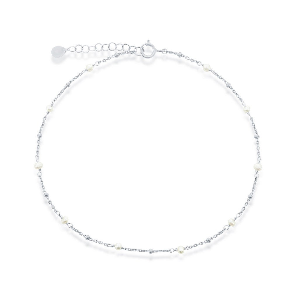 Sterling Silver, Pearl Beaded Anklet