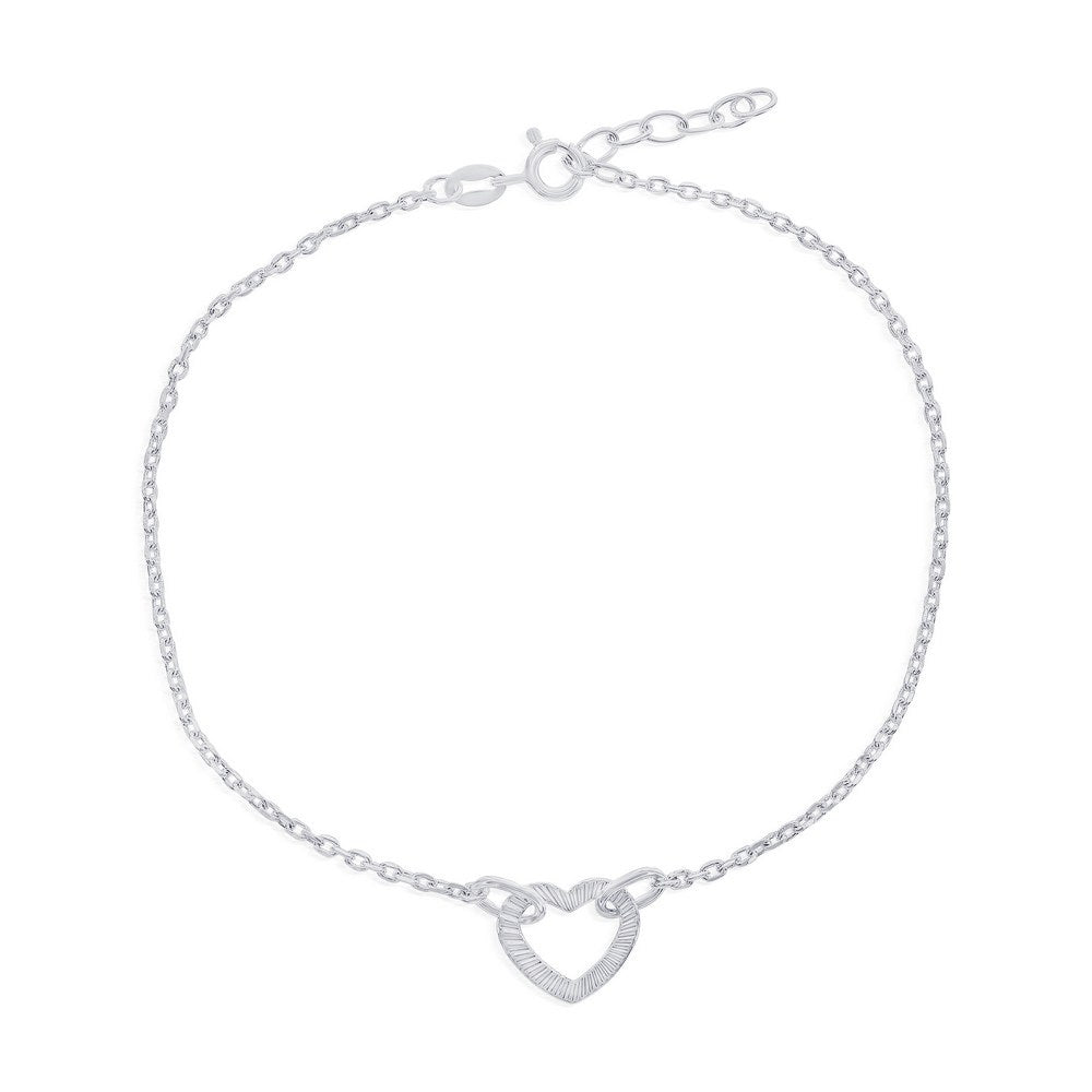 Sterling Silver, Lined Heart Anklet