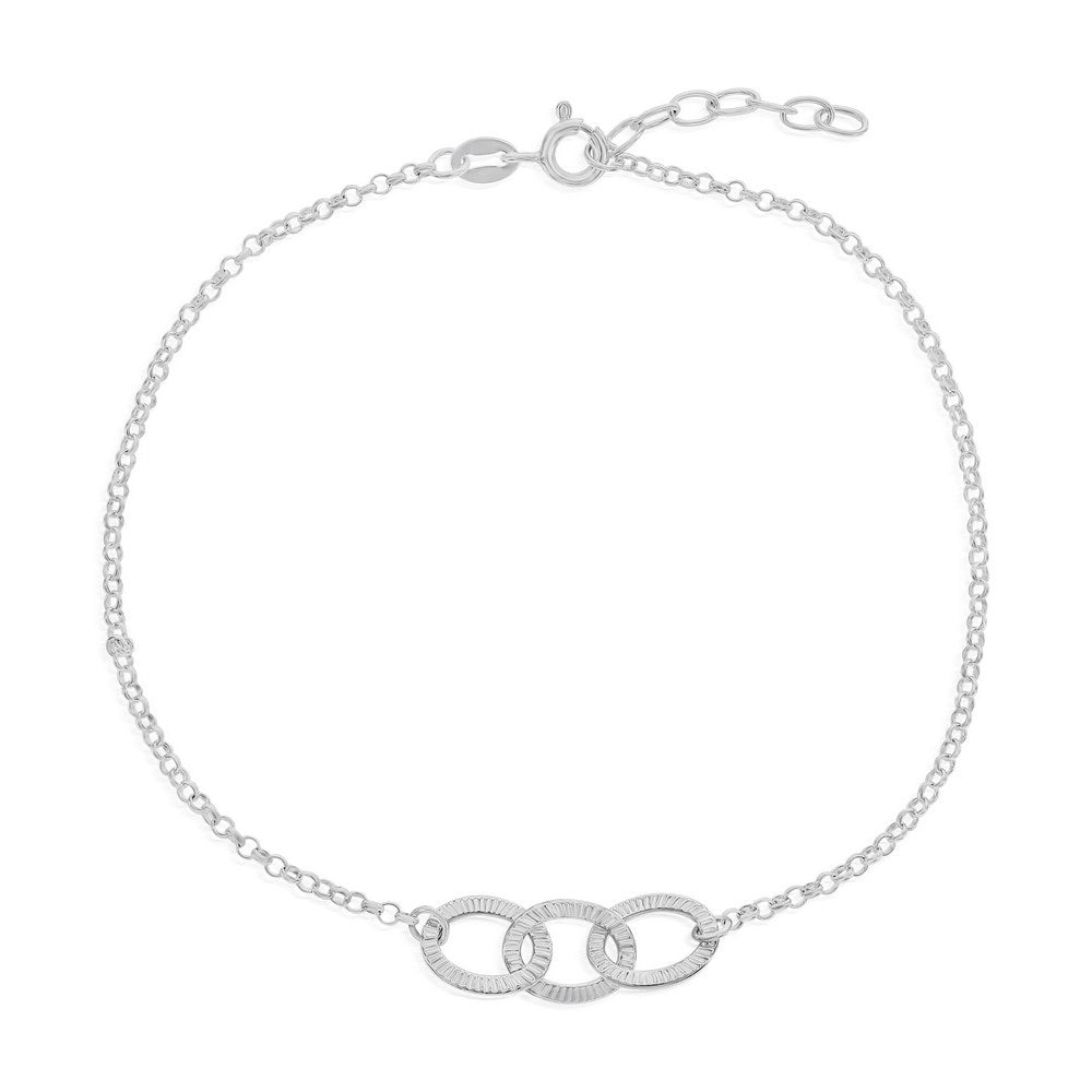 Sterling Silver Triple Lined Open Oval Anklet