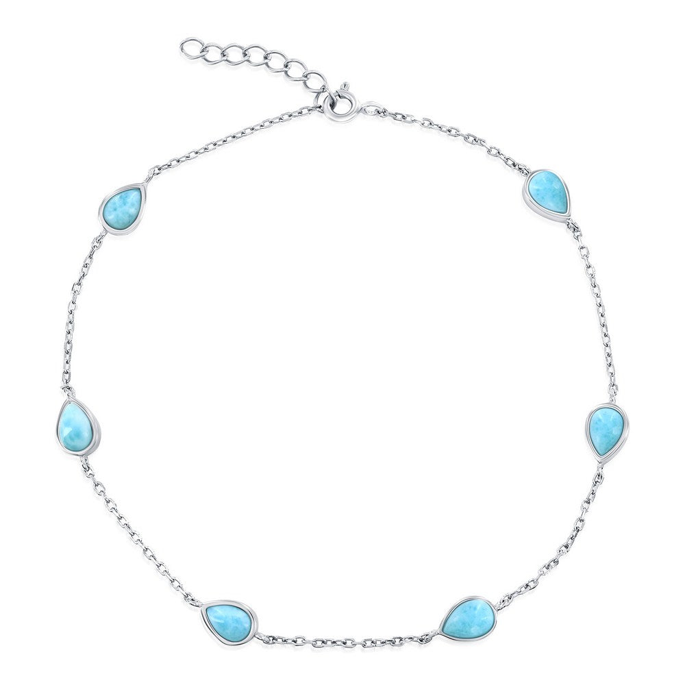 Sterling Silver, Pearshaped Larimar Anklet