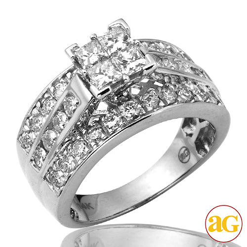 14KW 1.85CTW PRINCESS DIAMOND QUAD HEAD RING