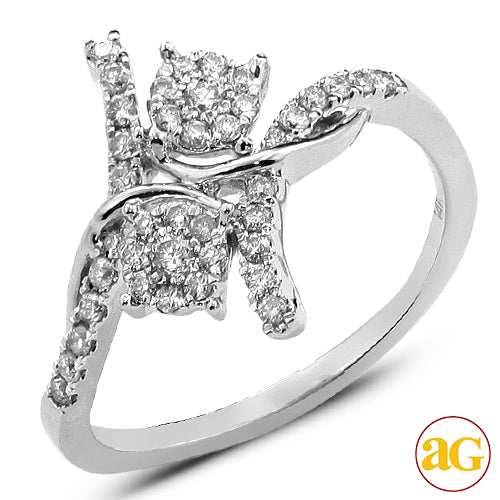 14KW 0.35CTW DIAMOND TWO STONE FLEUR RING