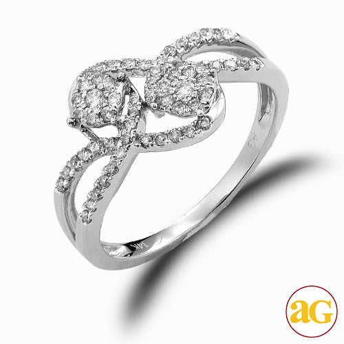14KW 0.35CTW DIAMOND TWO STONE FLEUR RING