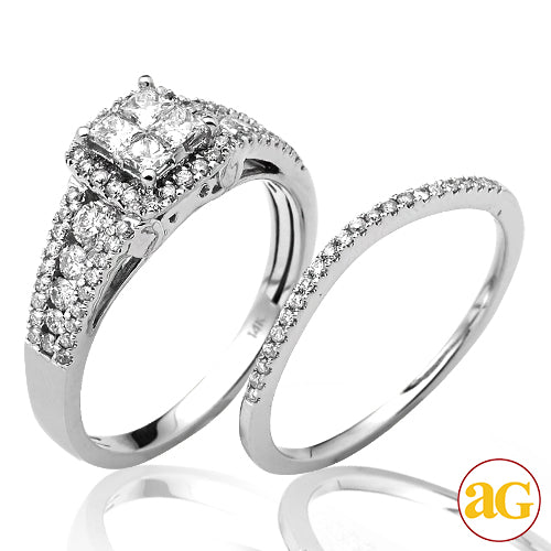 14KW 1.05CTW DIAMOND QUAD HEAD BRIDAL SET WITH