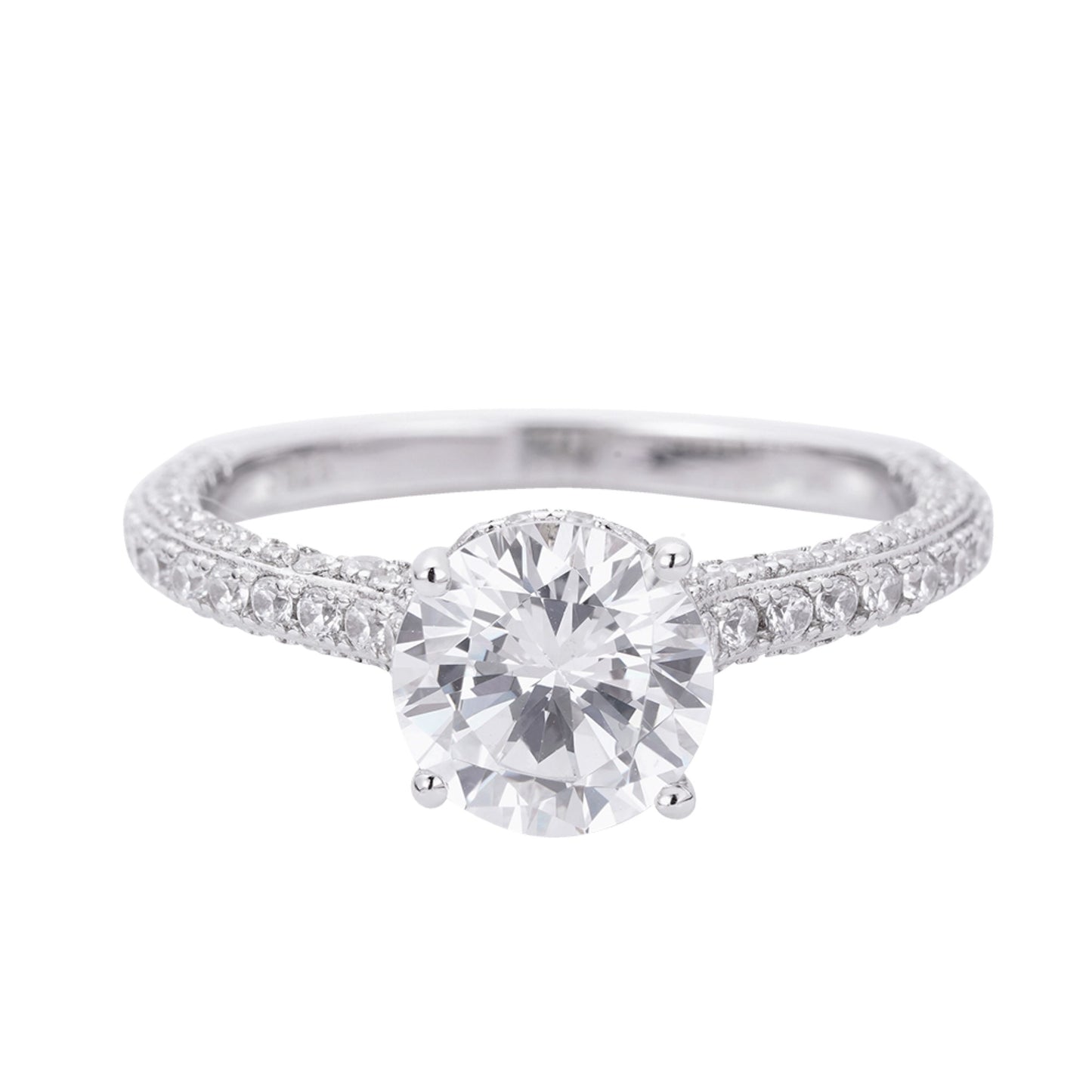 S.Silver Round Big Stone 1.5 Cttw and Small Stone 1.02 Cttw Moissanite Solitaire Designer Sz 7 Womens Ring RP