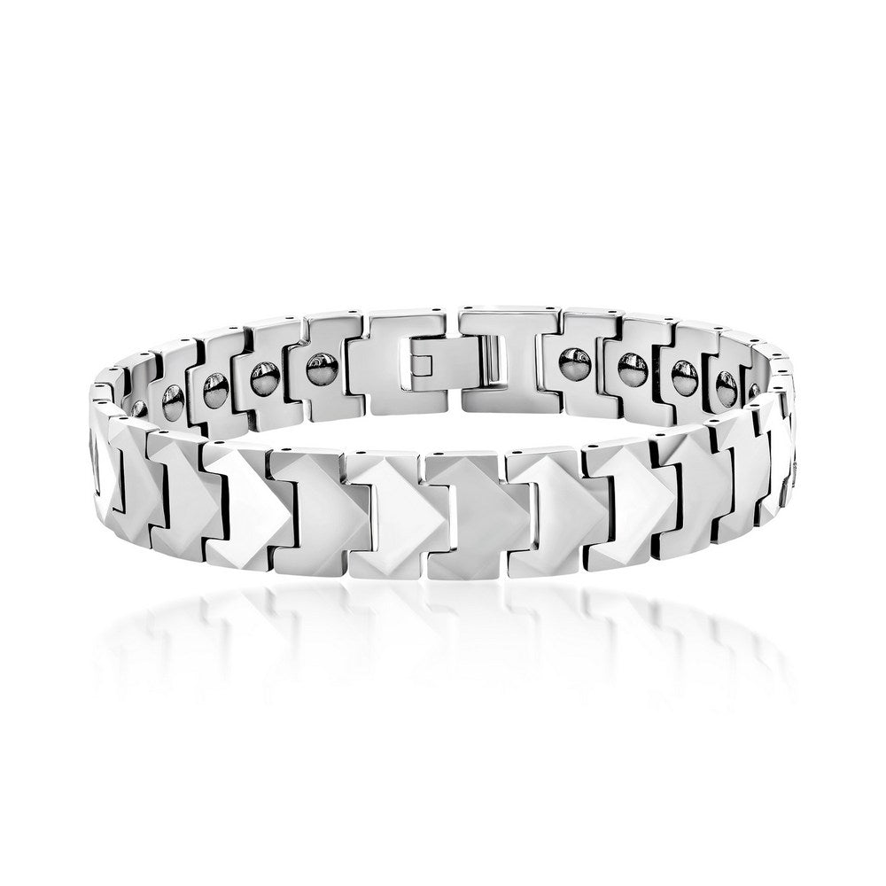 Polished Puzzle Magnetic Link Tungsten Bracelet