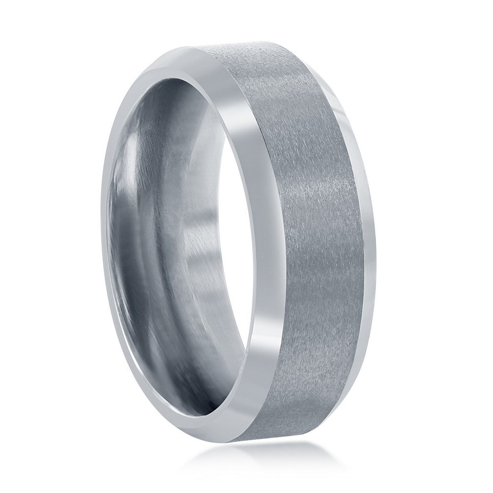 Brushed and Polished Silver 8mm Tungsten Ring