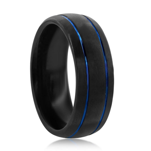 Black and Blue Double Stripe Tungsten Ring