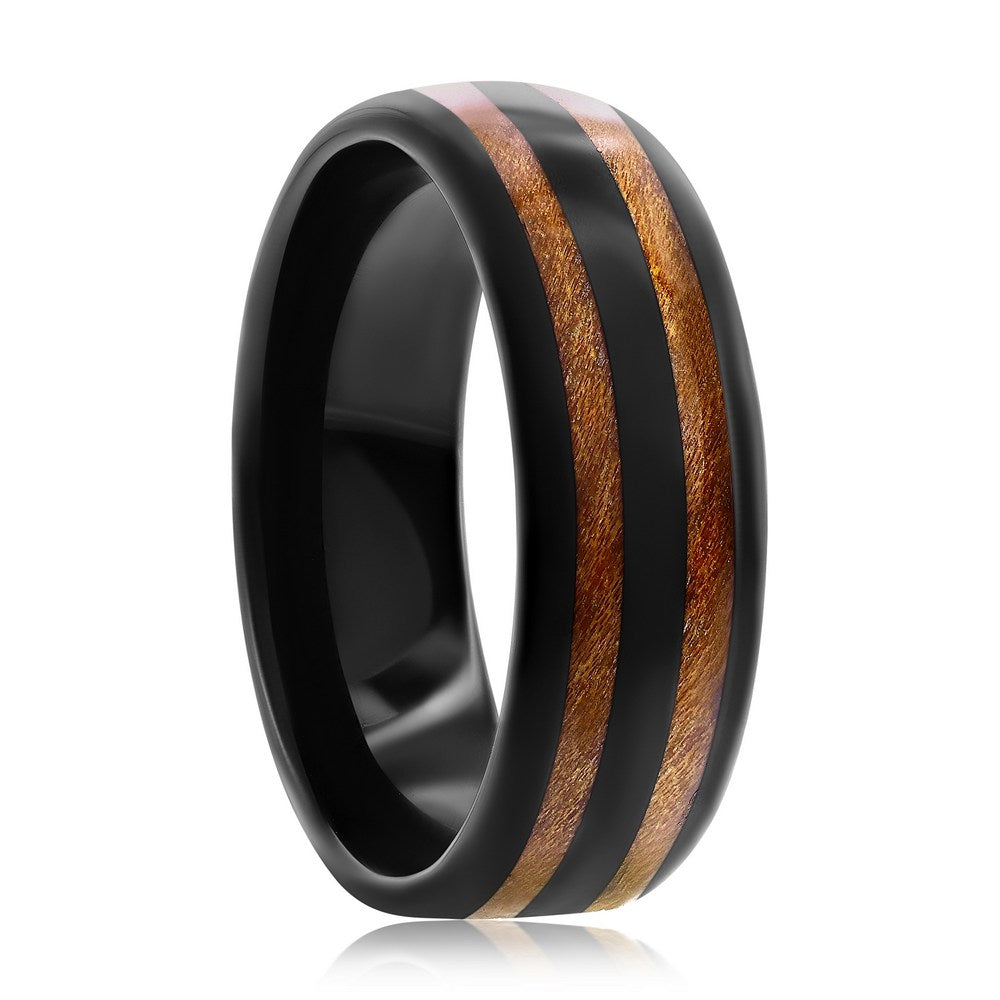 Genuine Wood Inlay Black Tungsten Ring