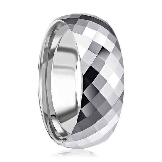High Polished Diamond-Cut Faceted Tungsten Ring