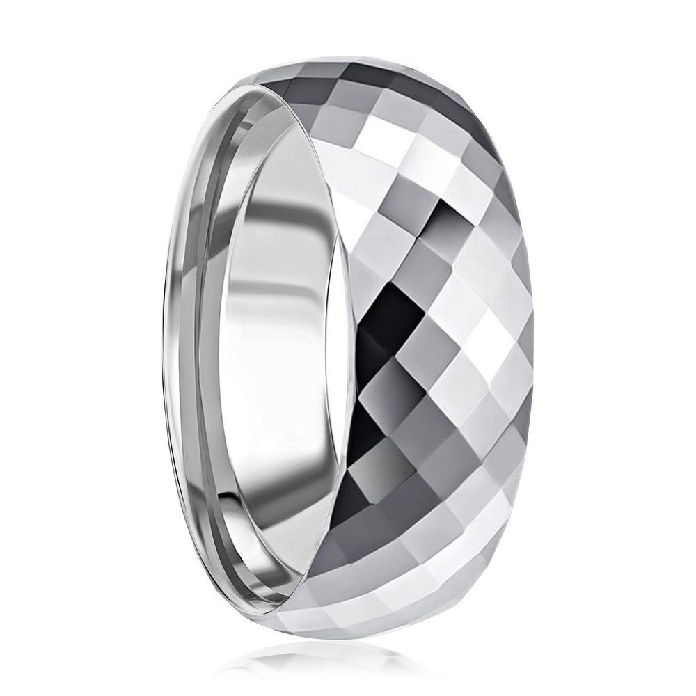 High Polished Diamond-Cut Faceted Tungsten Ring