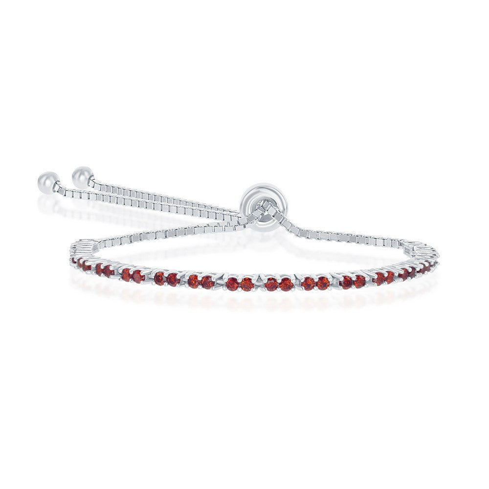 Sterling Silver, 2MM Garnet CZ 'January Birthstone' Tennis Adjustable Bolo Bracelet