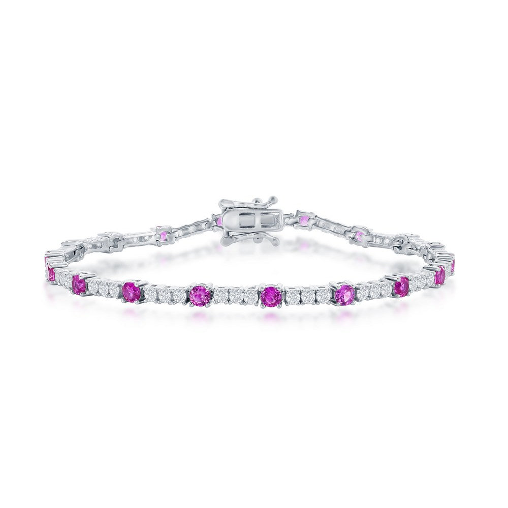 Sterling Silver, 3mm CZ Tennis Bracelet - Pink Topaz CZ