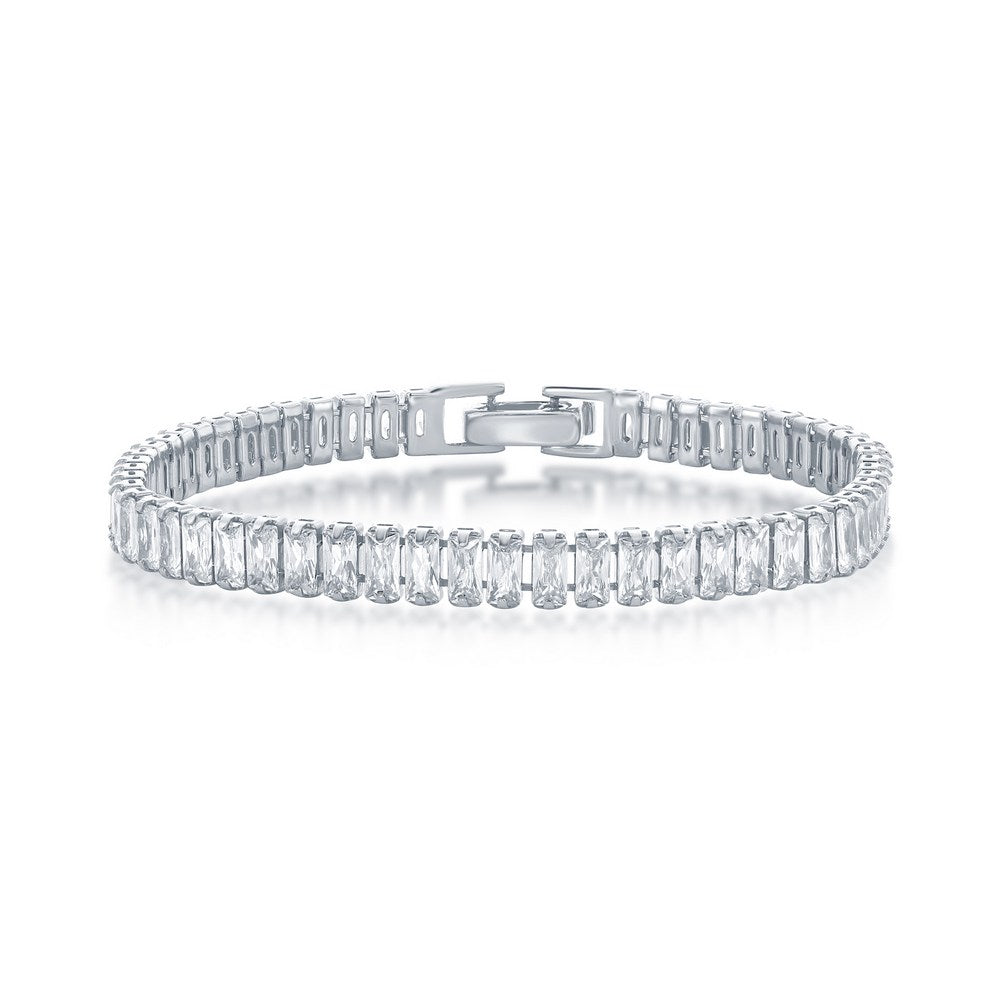 Sterling Silver, 6mm Baguette CZ Tennis Bracelet