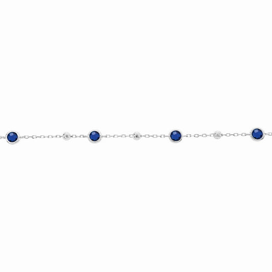 Sterling Silver, Bezel-Set CZ & Bead Bracelet - Sapphire