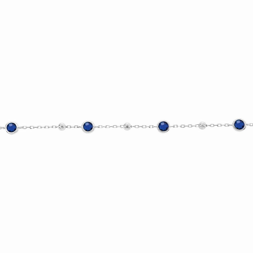 Sterling Silver, Bezel-Set CZ & Bead Bracelet - Sapphire