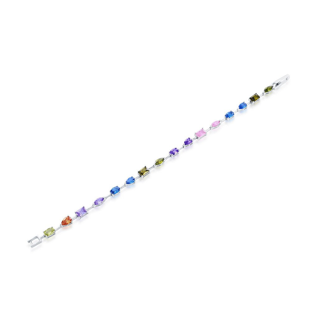 Sterling Silver, Multi-Color & Multi-Shape CZ Bracelet
