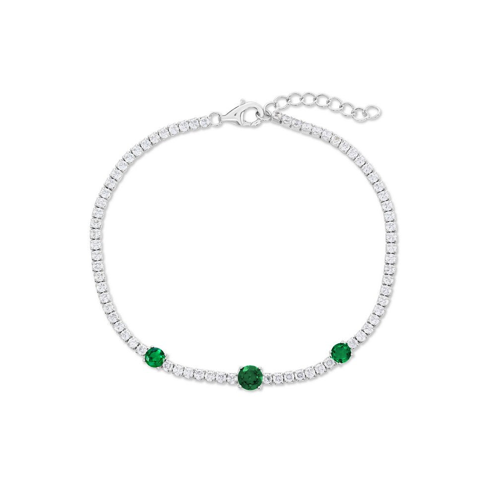 Sterling Silver, Round CZ Tennis Bracelet - Emerald CZ