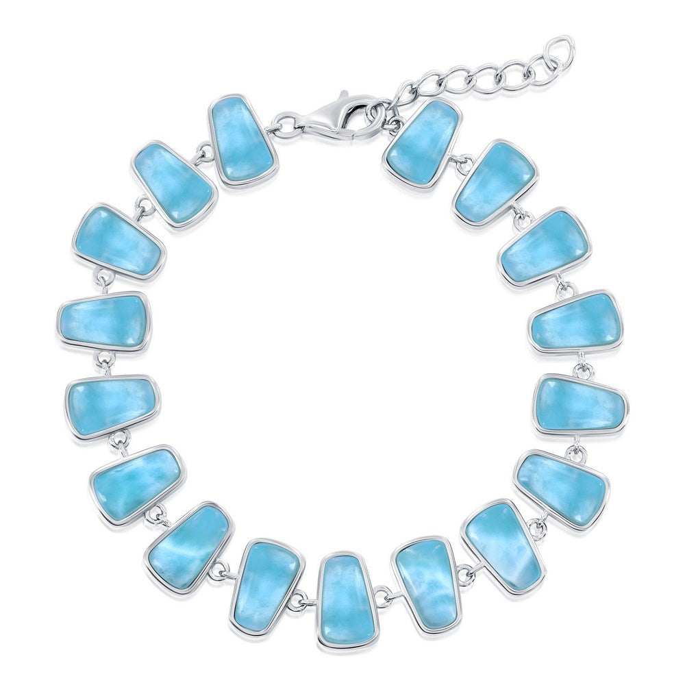 Sterling Silver, Triangle Design Larimar Link Bracelet
