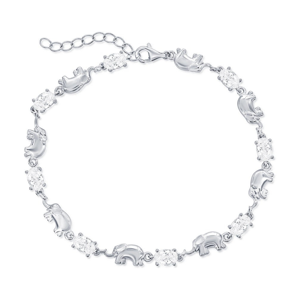 Sterling Silver, Alternating Elephant & Oval CZ Bracelet