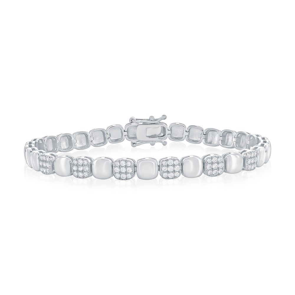 Sterling Silver, Polished & CZ Square Bracelet