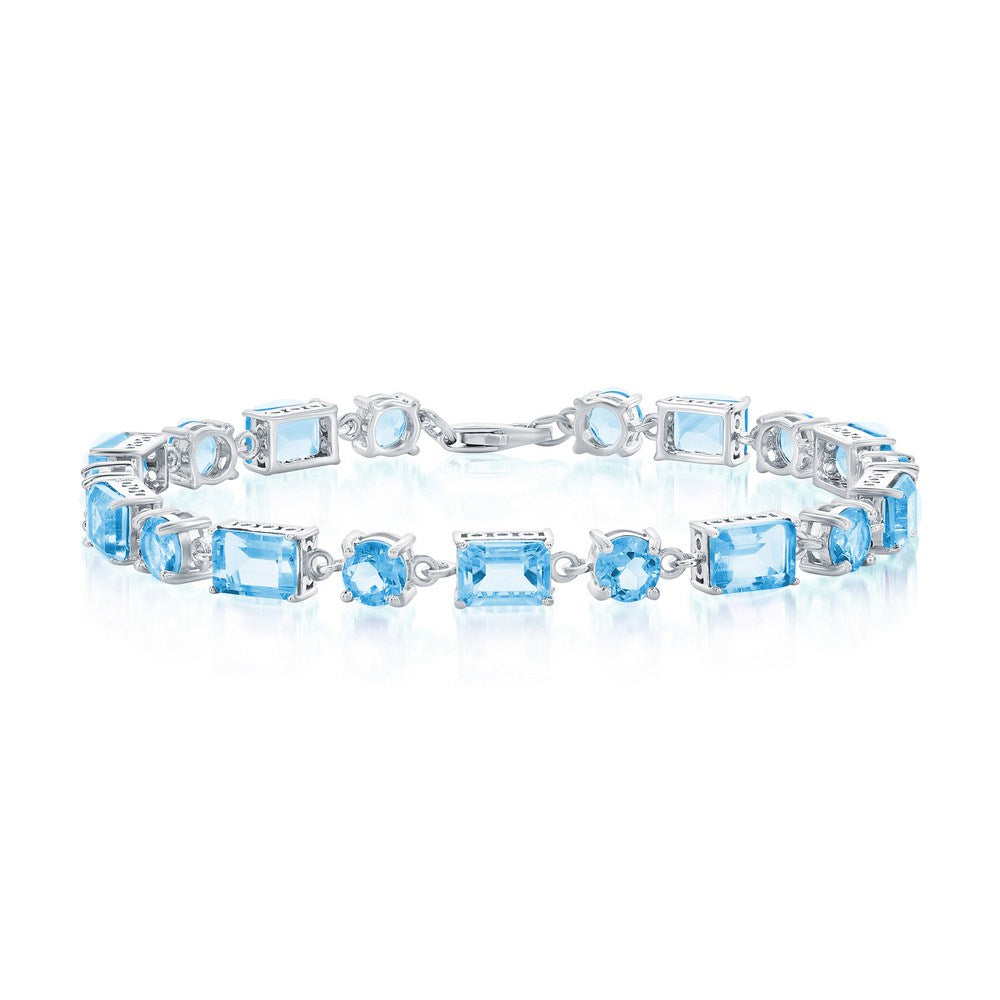 Sterling Silver, Round & Emerald-Cut Gem Bracelet - Sky Blue Topaz