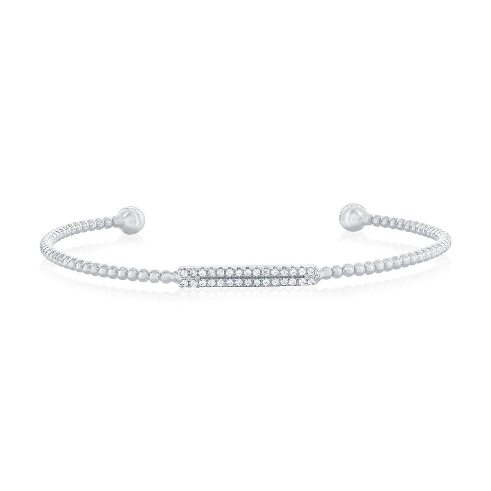Sterling Silver, CZ Bar Beaded Bangle