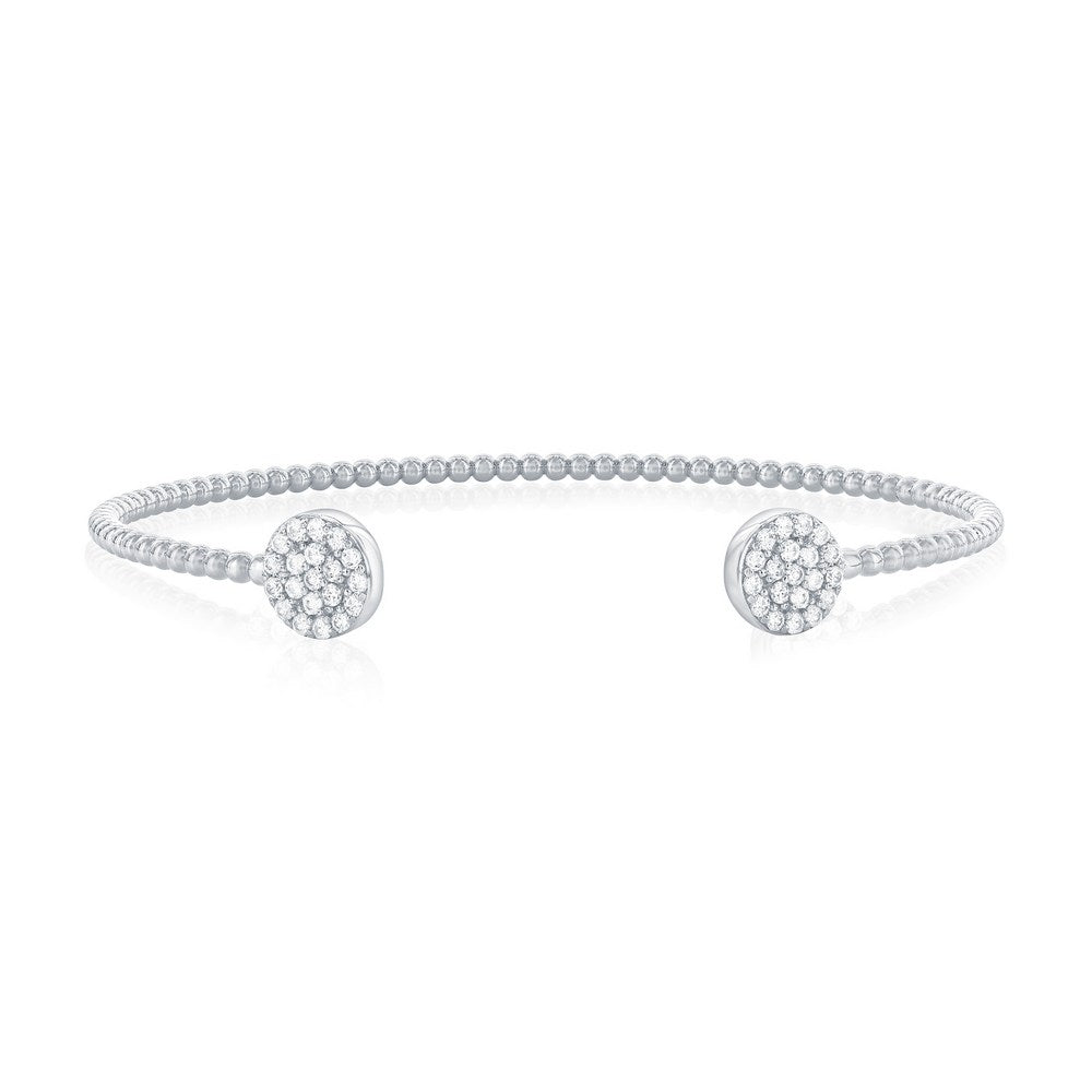 Sterling Silver, Double Round CZ Beaded Bangle