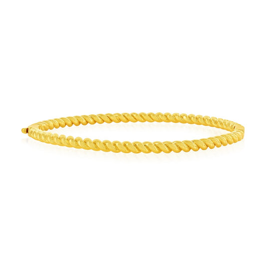 Sterling Silver, CZ & Polished Reversible Twist Design Bracelet - Gold Plated