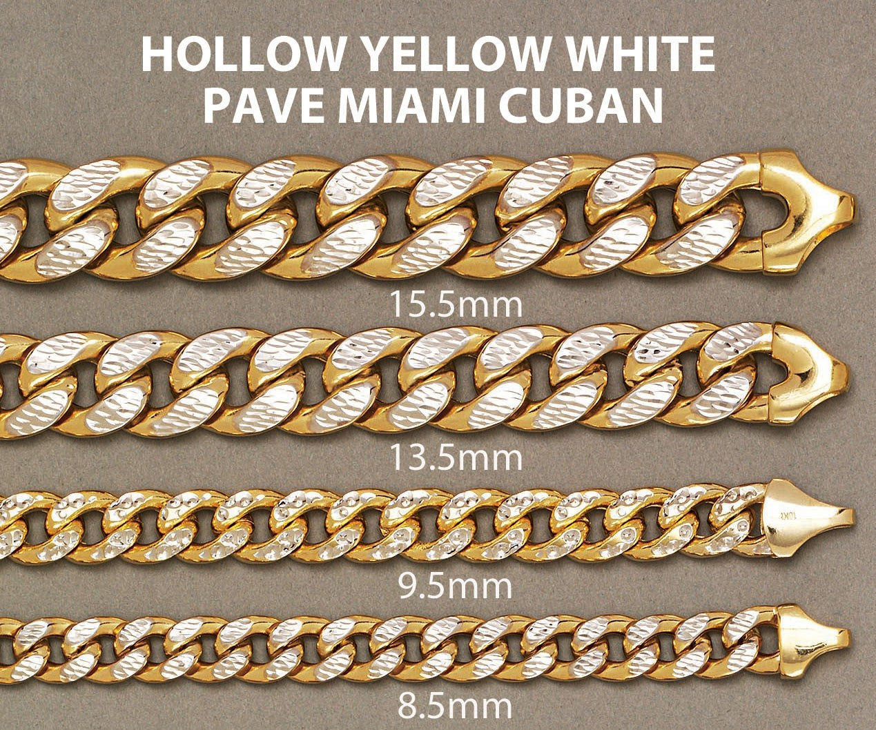 Yellow Gold Chain - Hollow Diamond Cut Miami Cuban Link Chain 10K