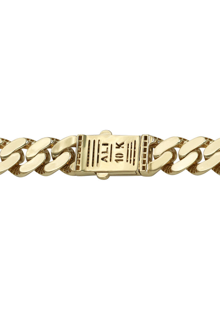 Iced Out 10K Gold Chain - Mens Cz Hollow Monaco Miami Cuban Link Chain 10K Gold